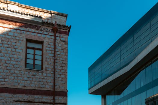 A vivid depiction of old and new architecture styles in Athens, Greece.