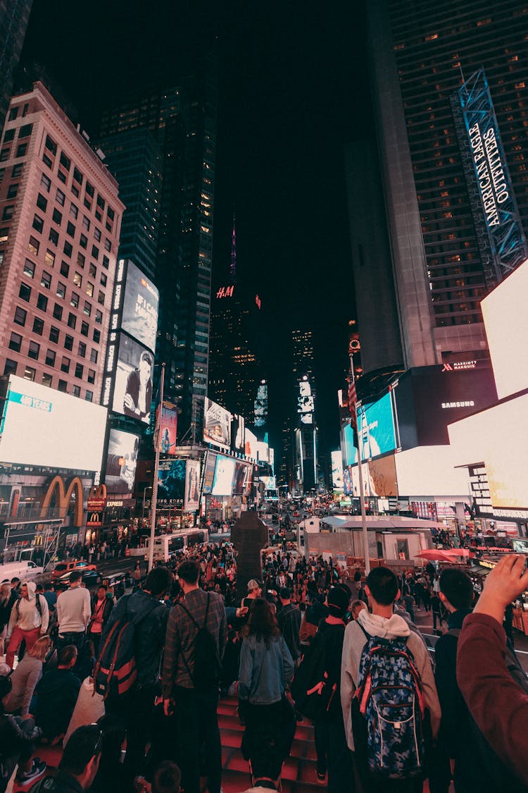 Crowded Times Square At Night