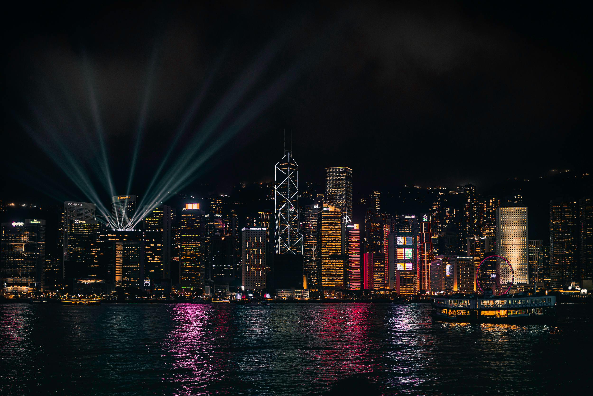 lighted buildings at night