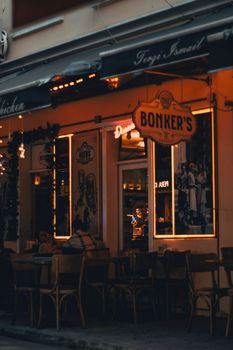 Warm evening ambiance at Bonker's cafe in Istanbul.