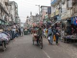 A busy market street, New Delhi