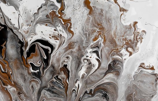 Abstract fluid art featuring swirling earth tones and monochromatic hues.