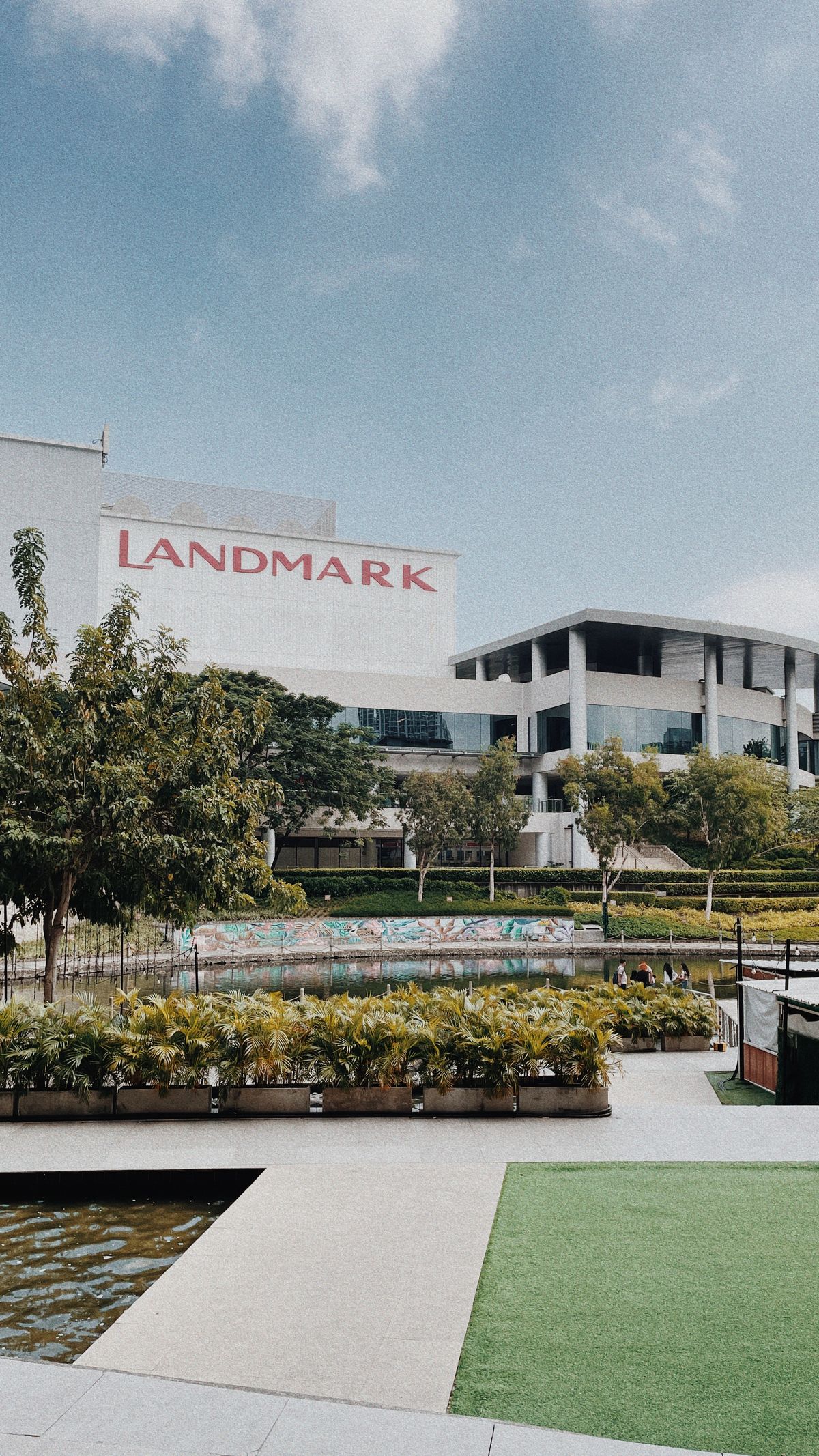 Illustrative landscaped shopping center near Long Grove