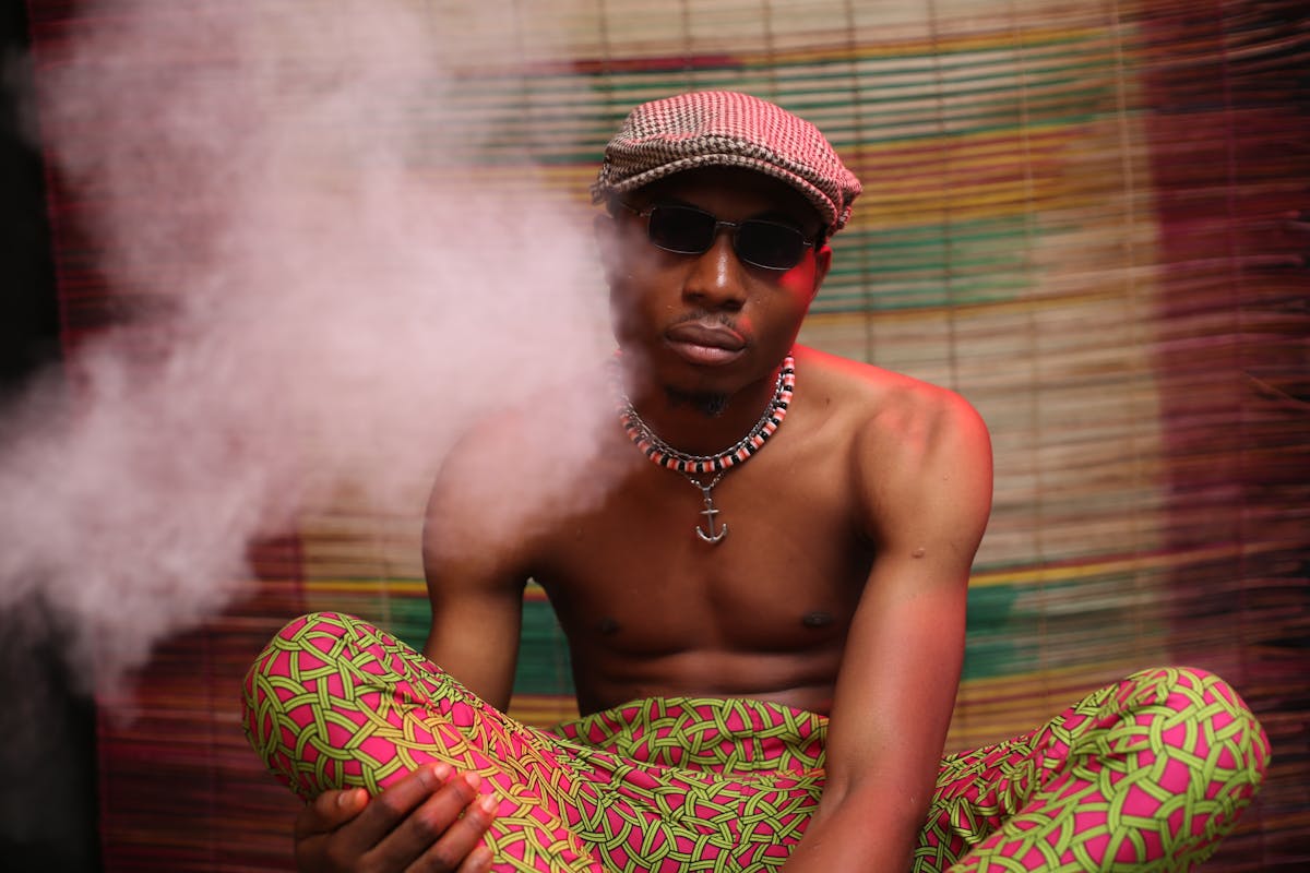 African American man smoking weed