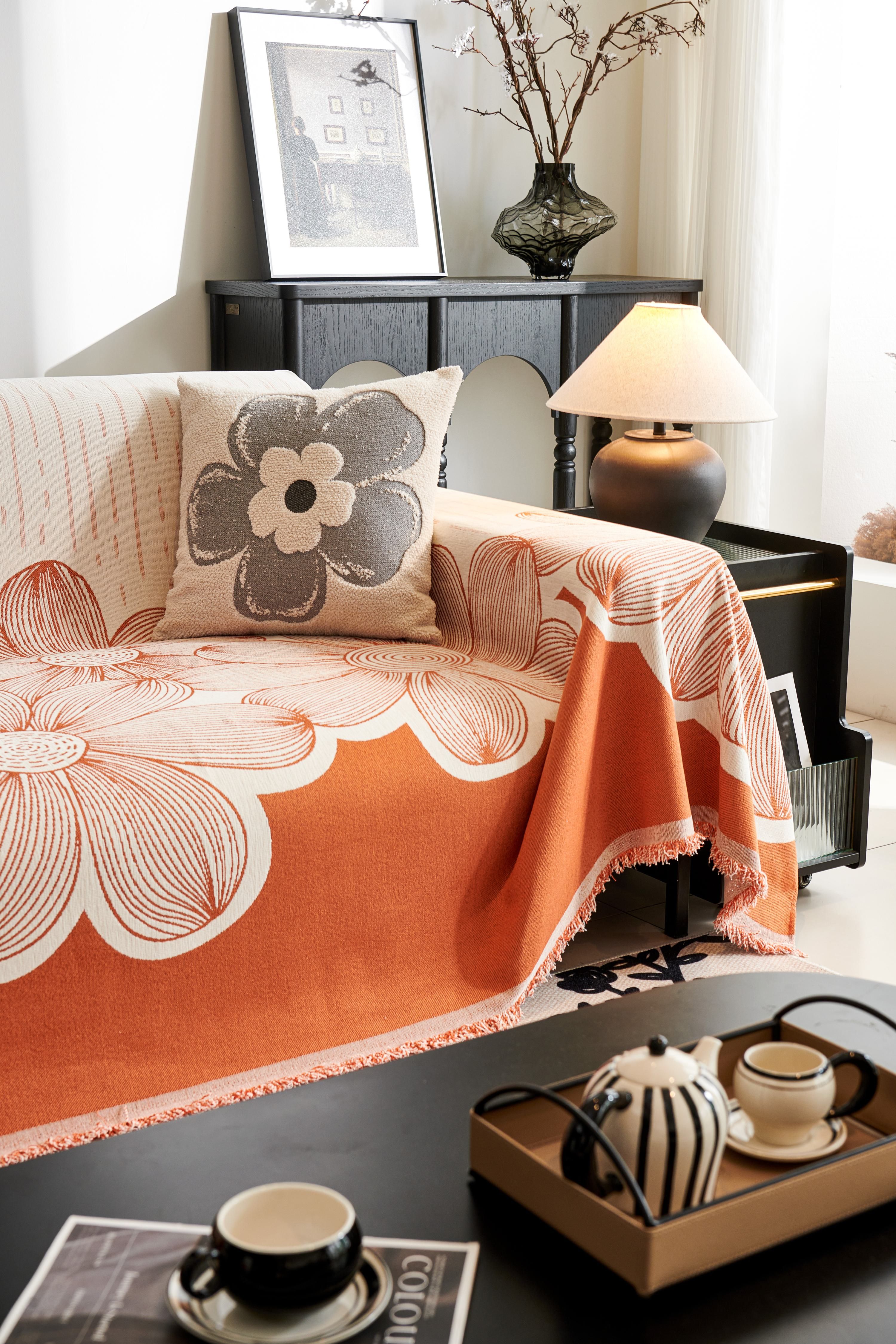 Stylish Living Room with Floral Throw Blanket · Free Stock Photo