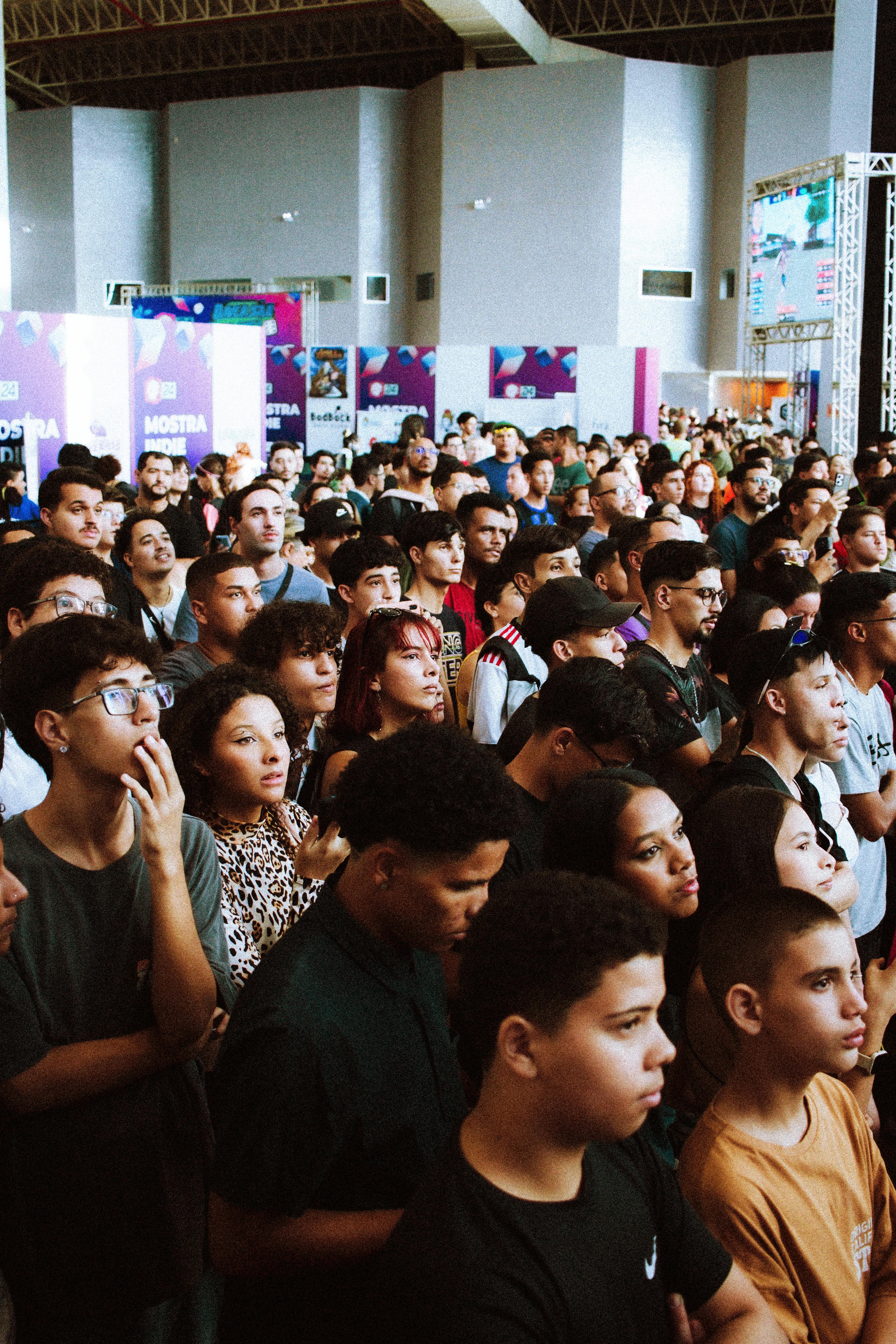 Conference audience in blue light