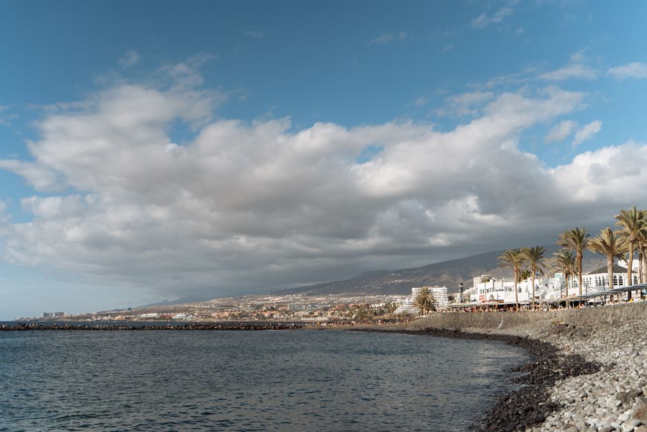 Kustlijn van Tenerife met palmen en bergachtig binnenland
