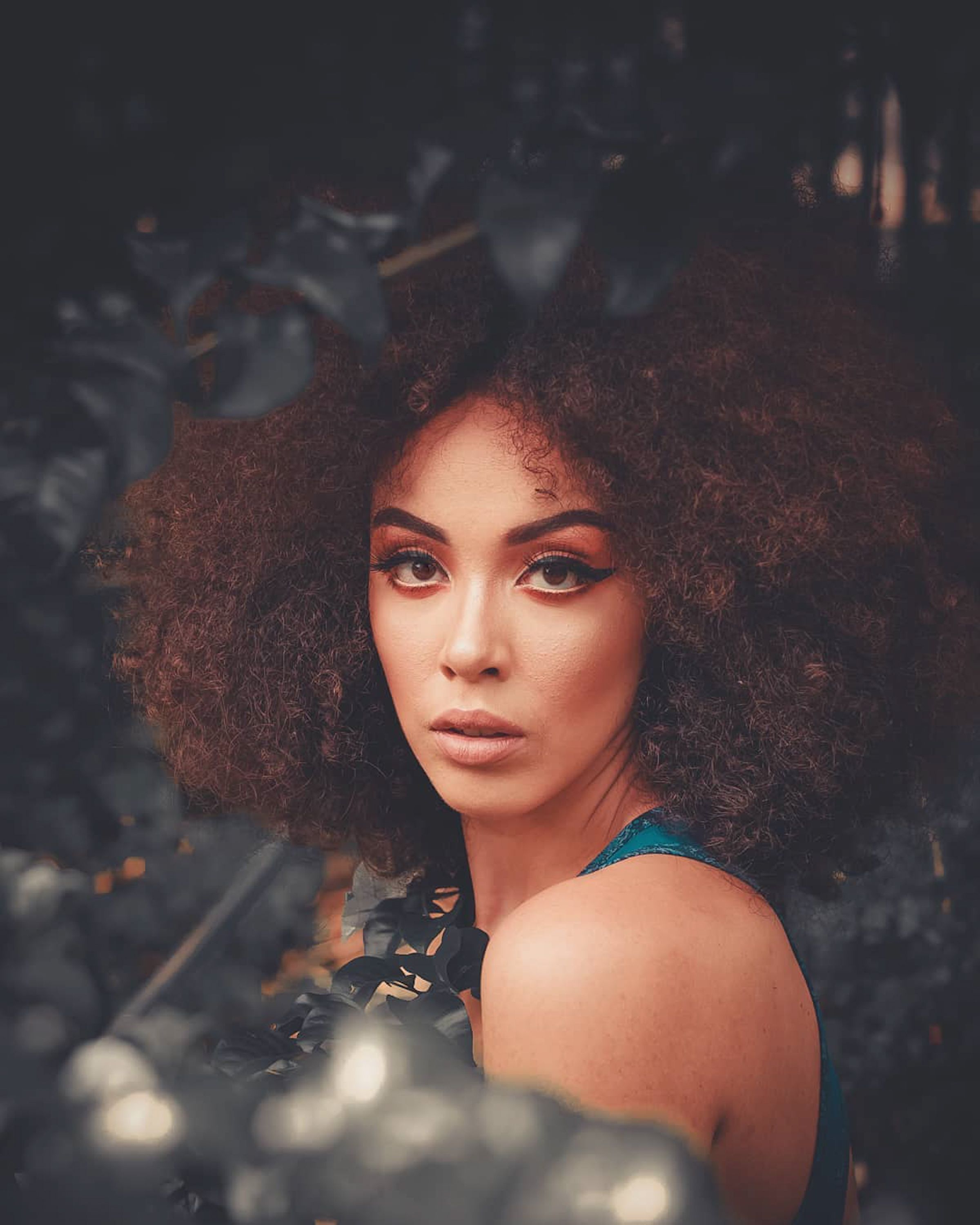 Portrait of a Woman with Voluminous Curly Hair · Free Stock Photo