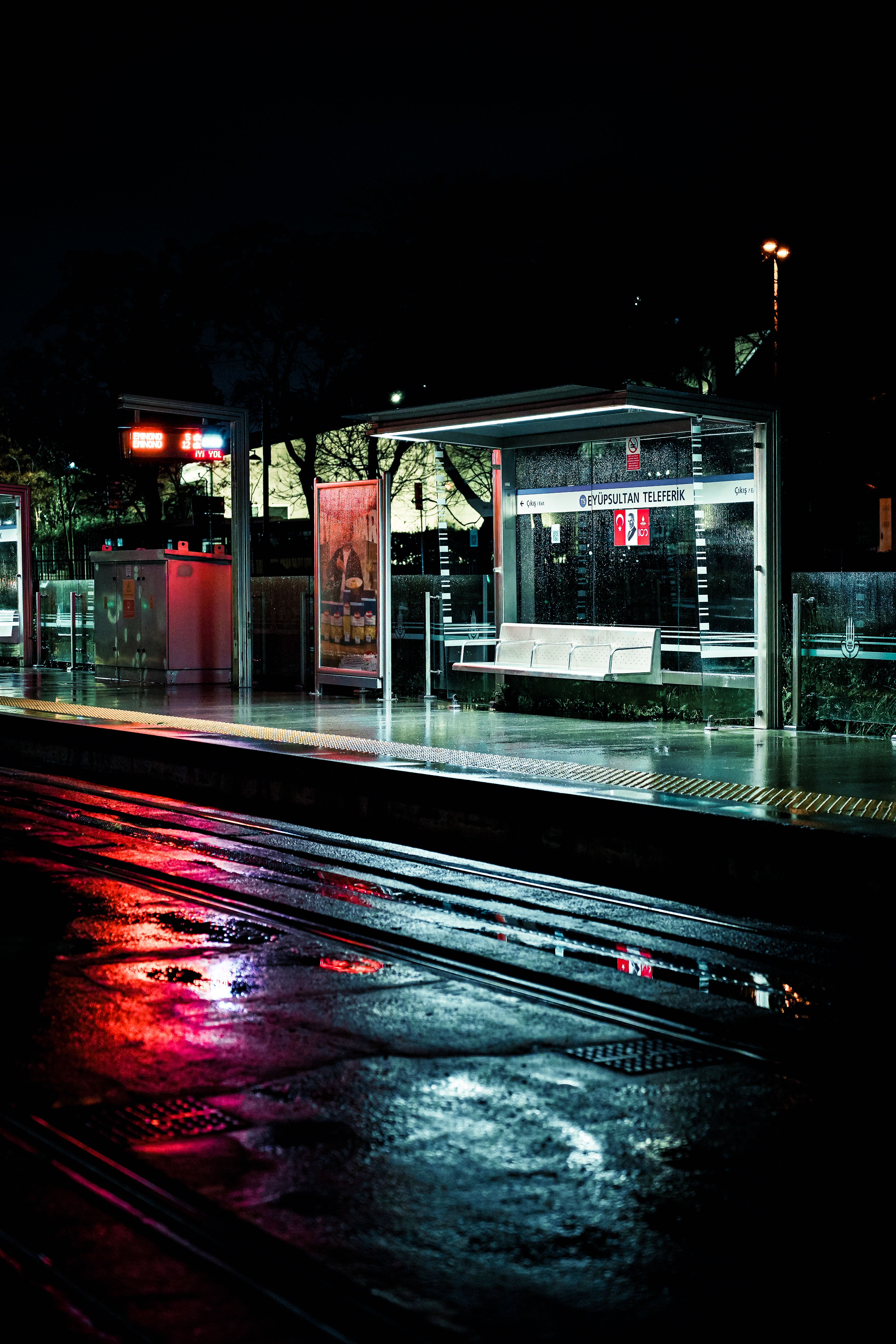 Futuristic public bench at a bright transit stop