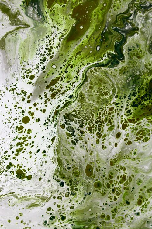 Free Dynamic green and white abstract paint swirl with cellular patterns. Stock Photo