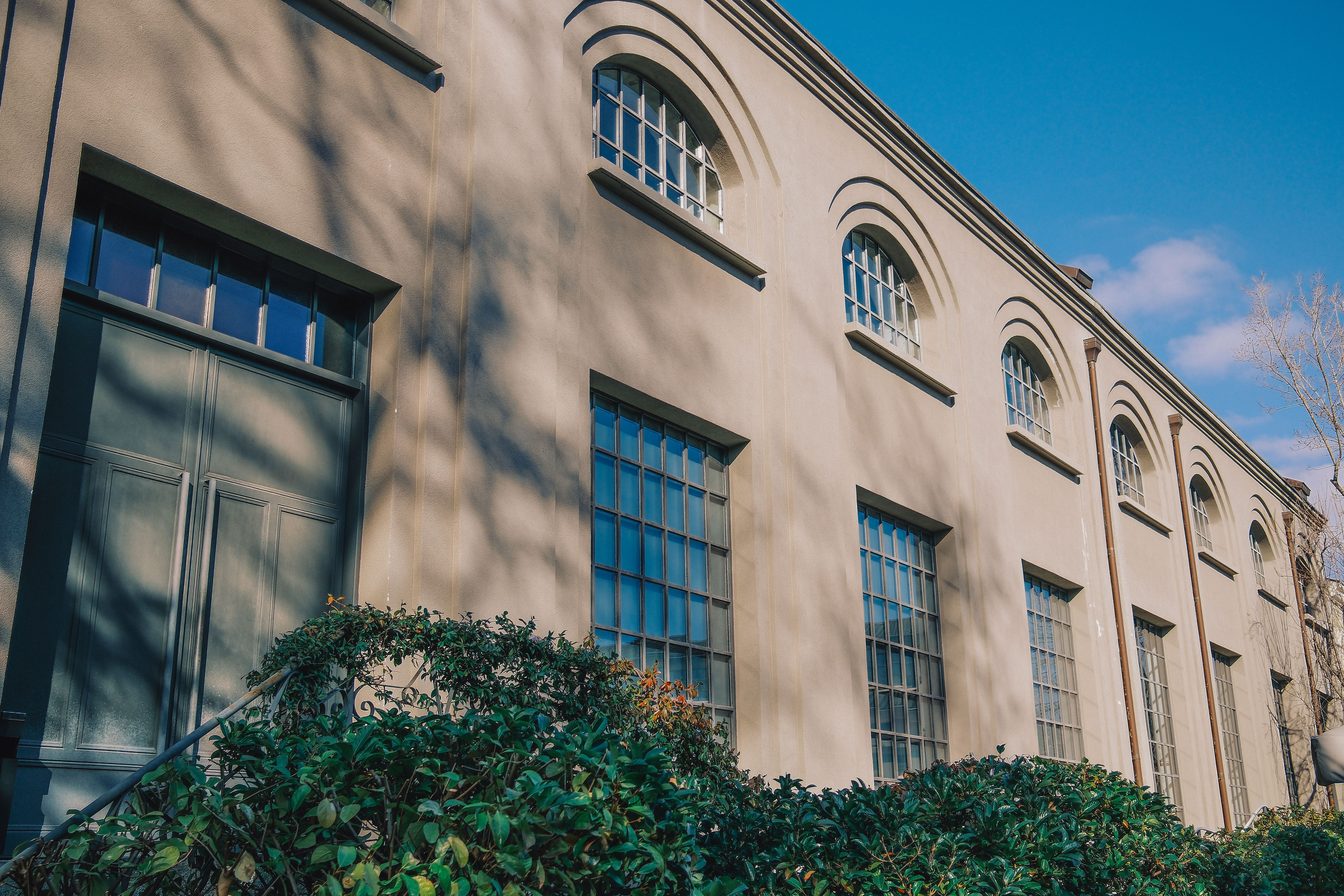 Detailed view of historic port building facade