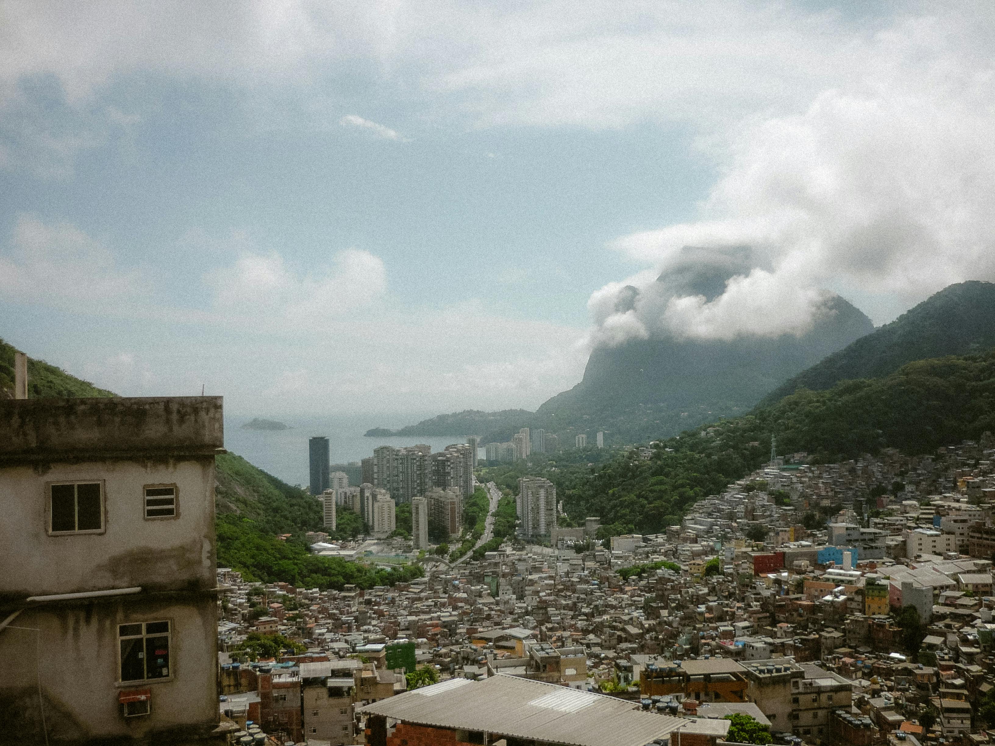 Rio De Janeiro Landscape With Copacabana And Ipanema Beaches, Mountains, And Favelas