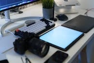 Modern Home Office Setup with Photography Gear