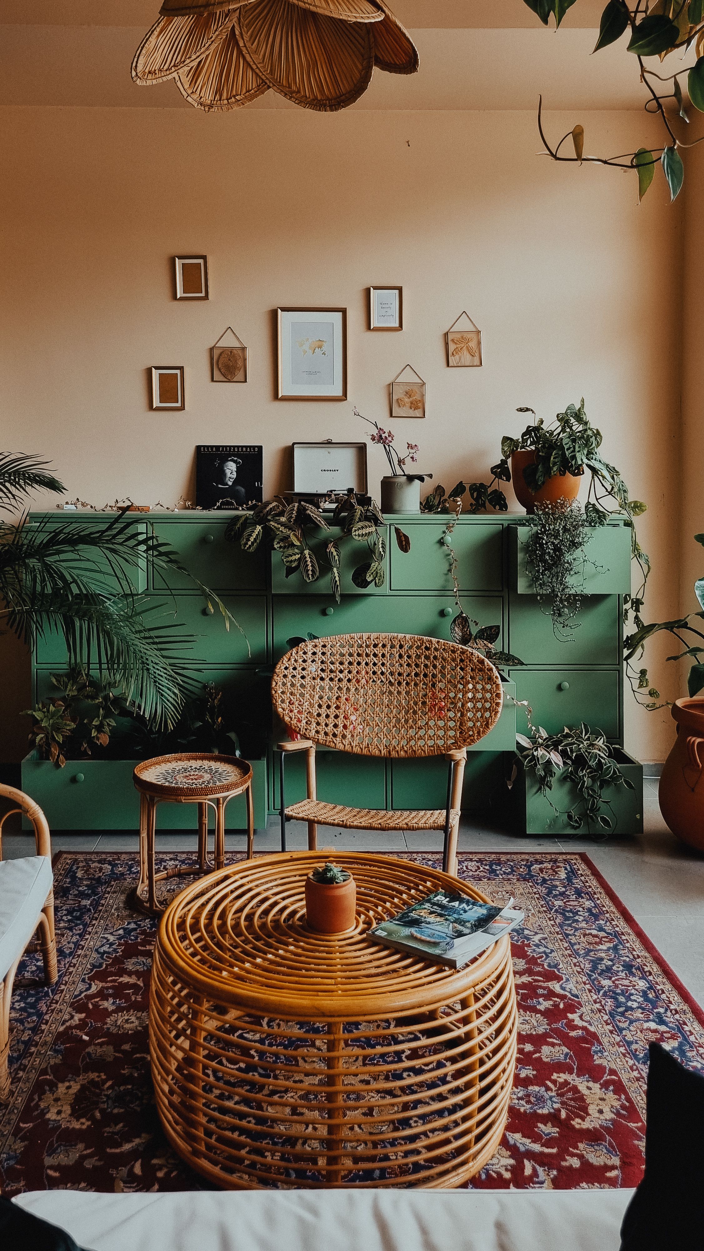Curated visual reference: Fresh Look at Cozy Indoor Bohemian Living Space With Green Decor