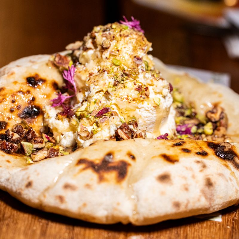 30-Minute Sourdough Discard Crispy Halloumi and Hot Honey Flatbread