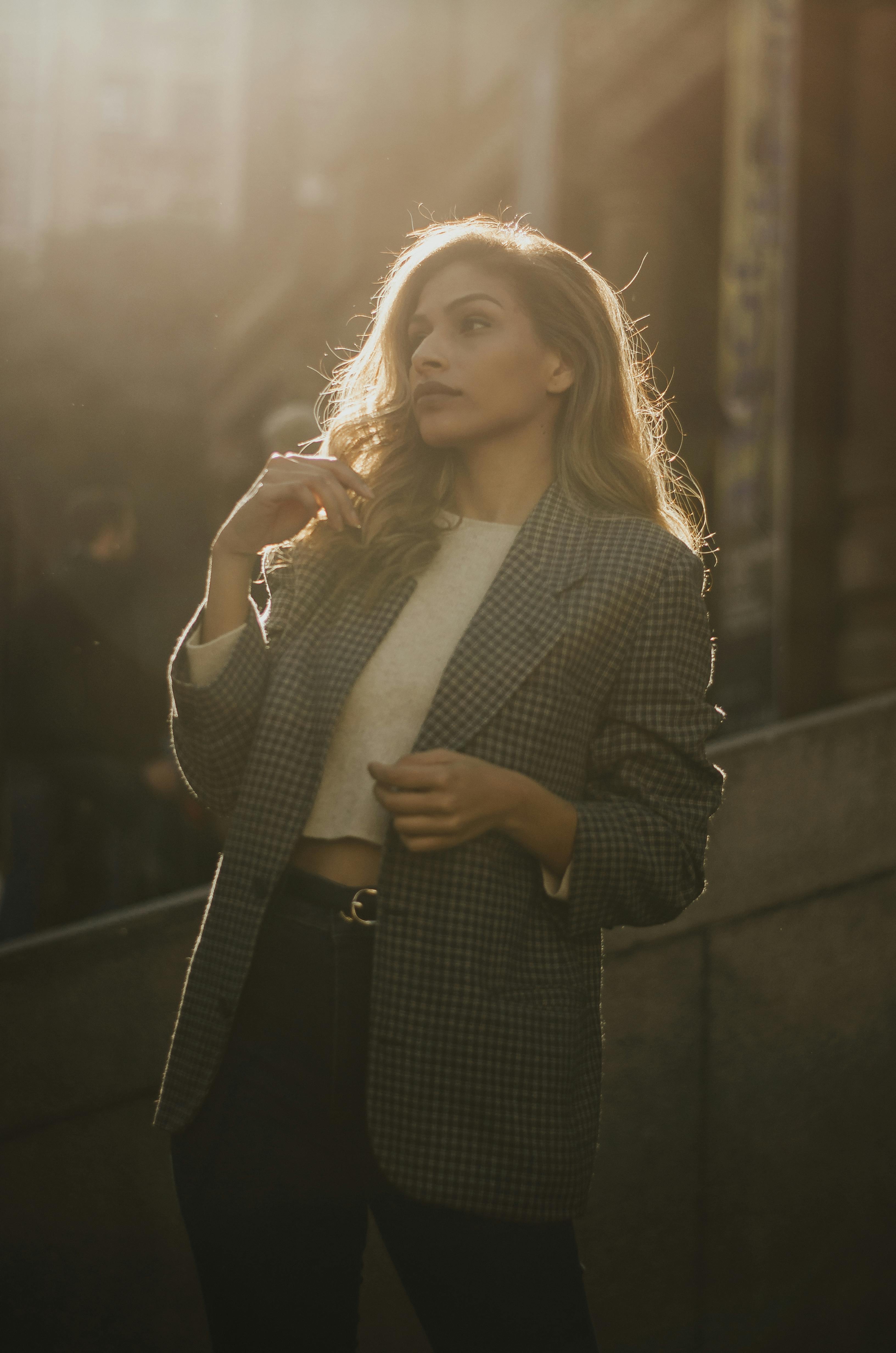 Women In Casual Wear Sporting A Gray Suit Jacket Free Stock Photo