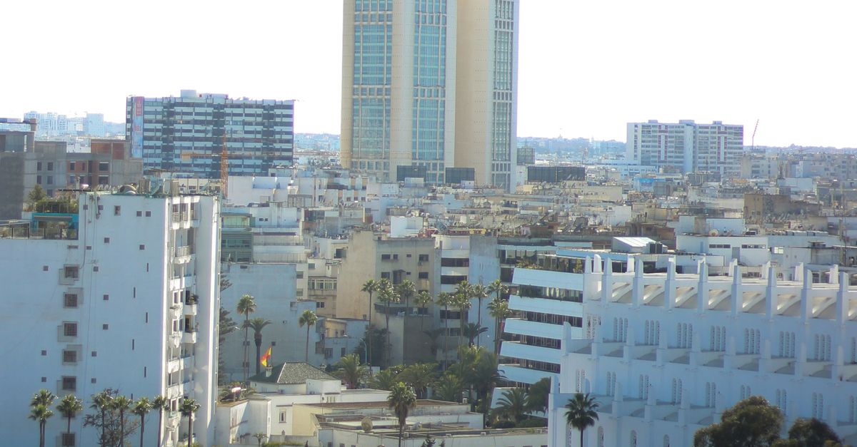 A stunning view of Casablanca's urban skyline showcasing modern skyscrapers and lush greenery.