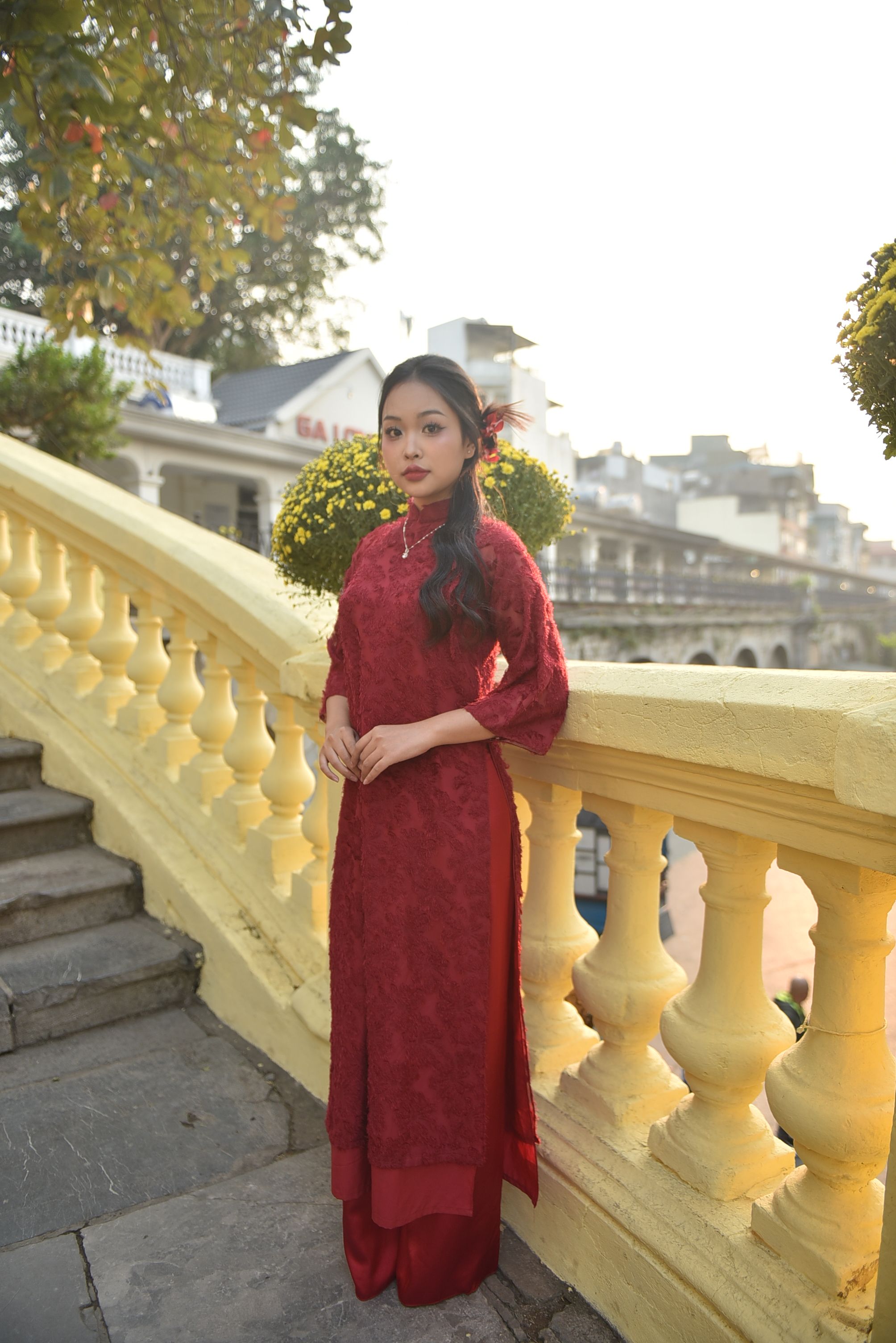 Elegant Woman in Traditional Red Dress Outdoors · Free Stock Photo
