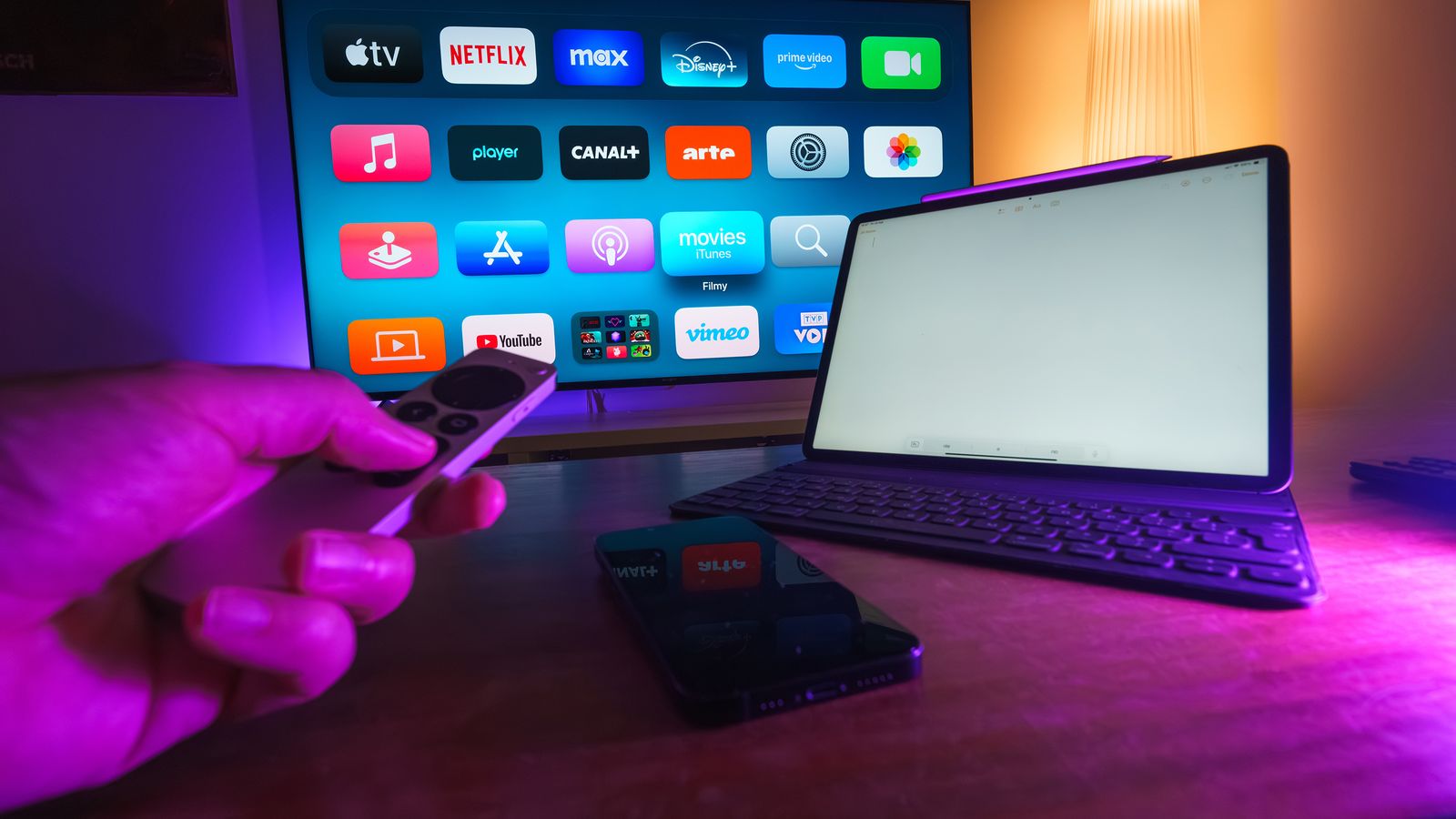 Modern home entertainment setup with a television and connected streaming devices