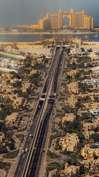 Stunning aerial view of Atlantis The Palm hotel, showcasing luxurious architecture in Dubai.