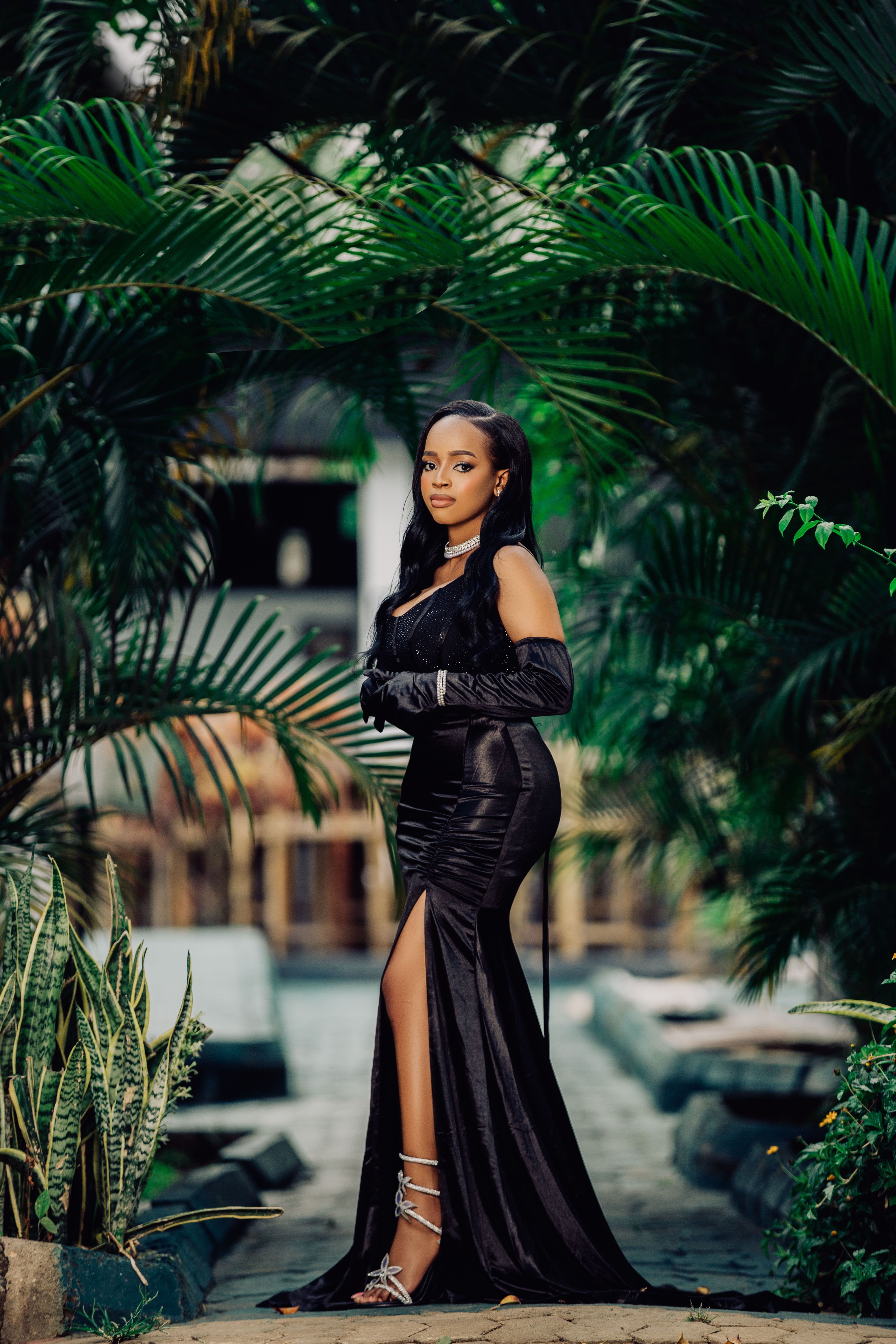 Pretty Woman Movie Black Cocktail Dress Elegant Woman In Black Dress Amidst  Lush Greenery  Free Stock Photo