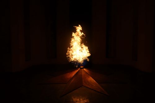Free eternal flame in Baku, Azerbaijan Stock Photo