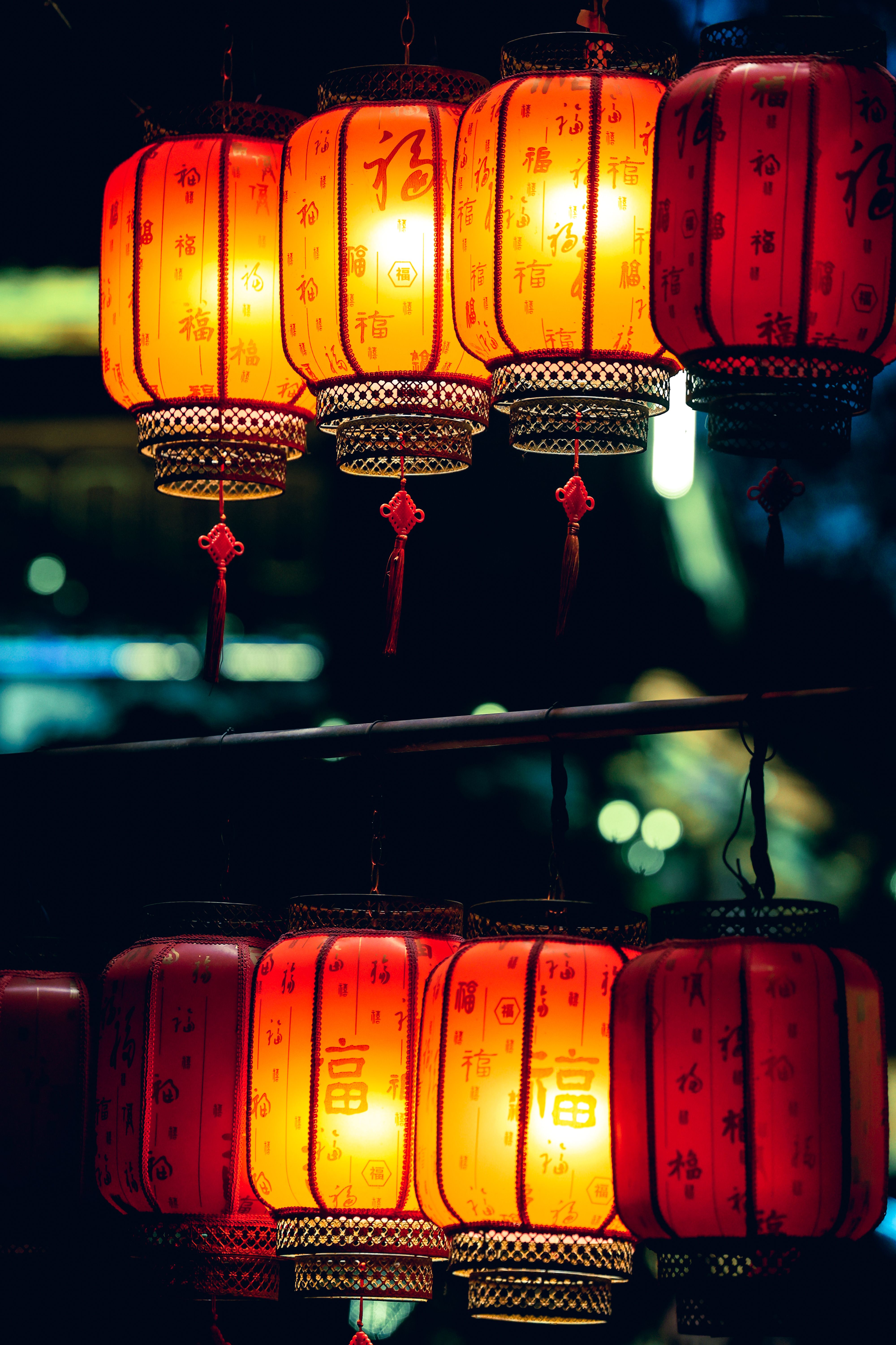 Traditional Red Chinese Lanterns at Night · Free Stock Photo