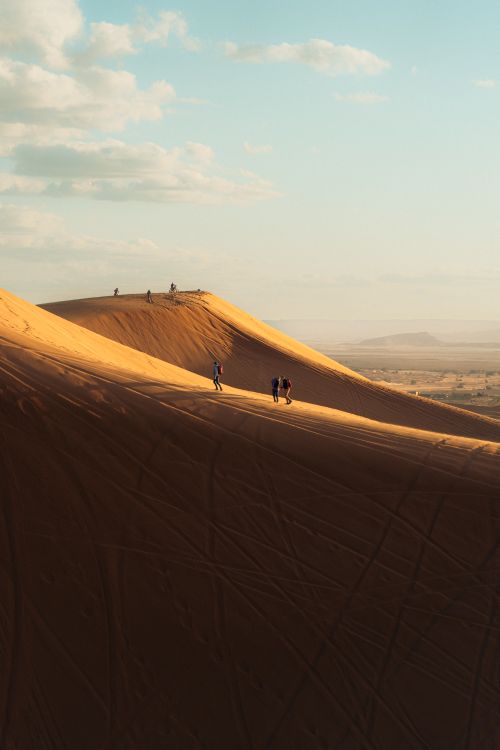 Golden Sand Dunes with Travelers at Sunset · Free Stock Photo