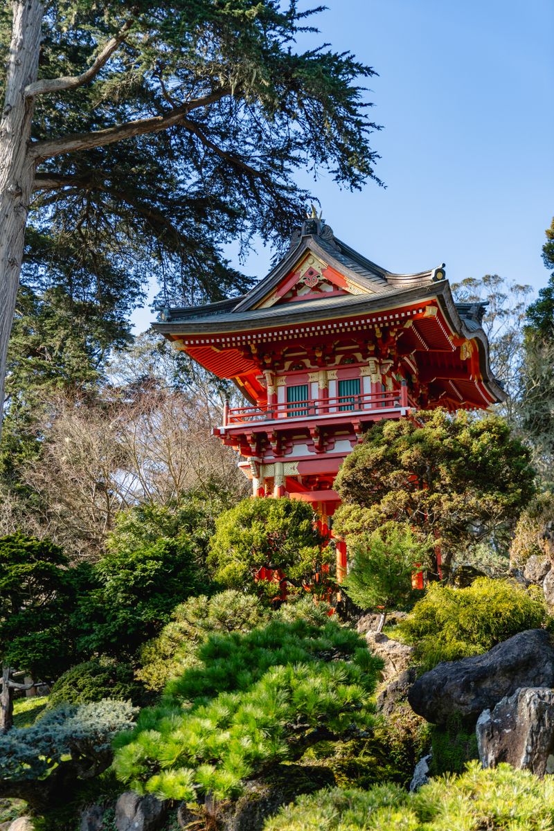 Red pagoda of the Japanese Tea Garden in Golden Gate Park