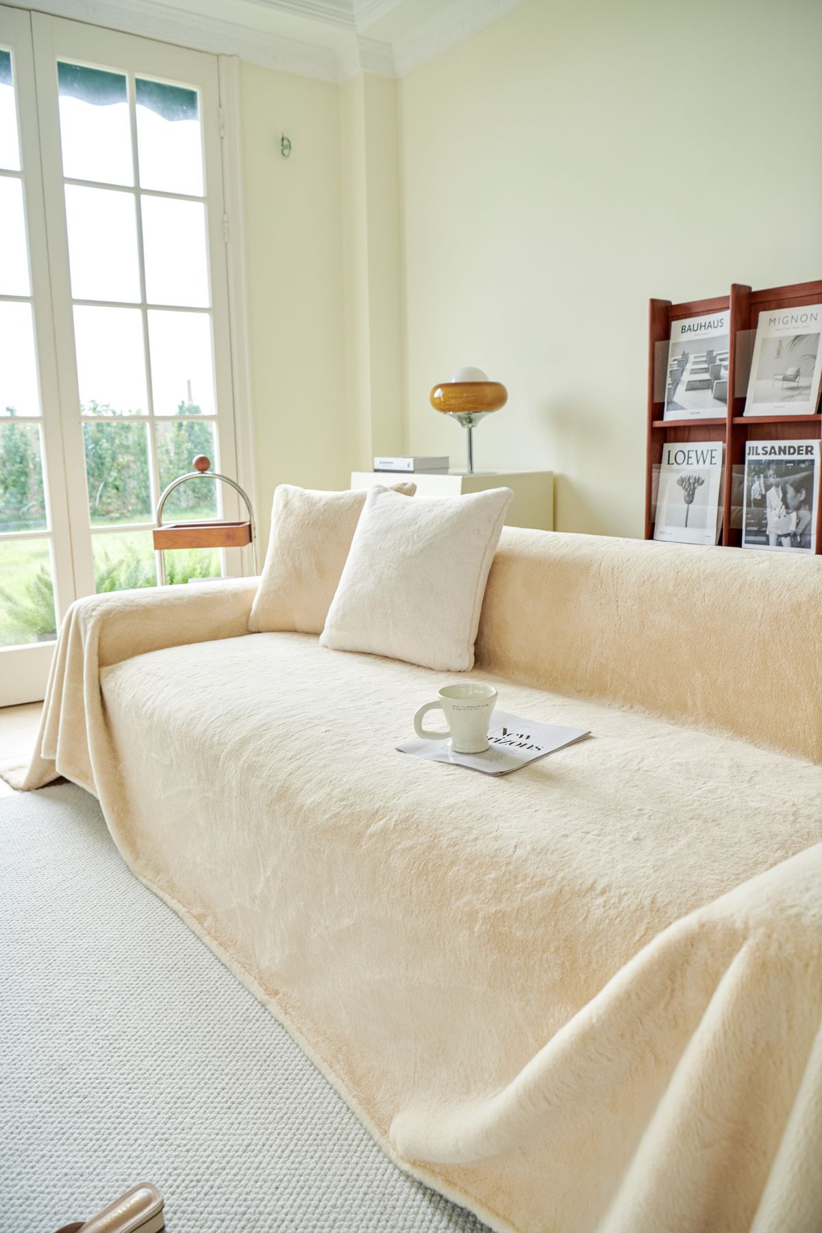 Lin throw in a bright, calm living room