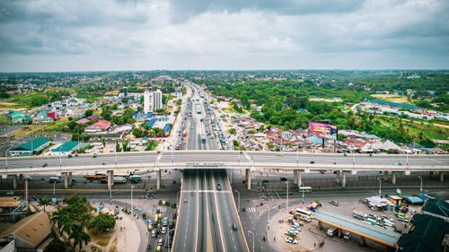 Free A vibrant aerial view of the highway and cityscape in Dar es Salaam, Tanzania. Stock Photo