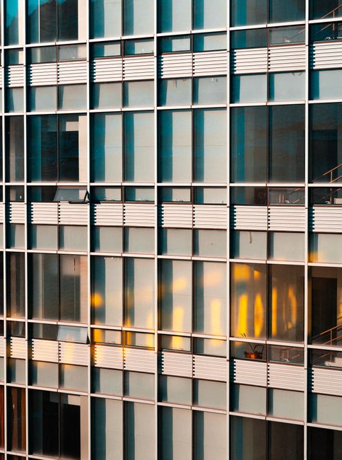 Reflection of sunlight on a modern office building in Ulaanbaatar.