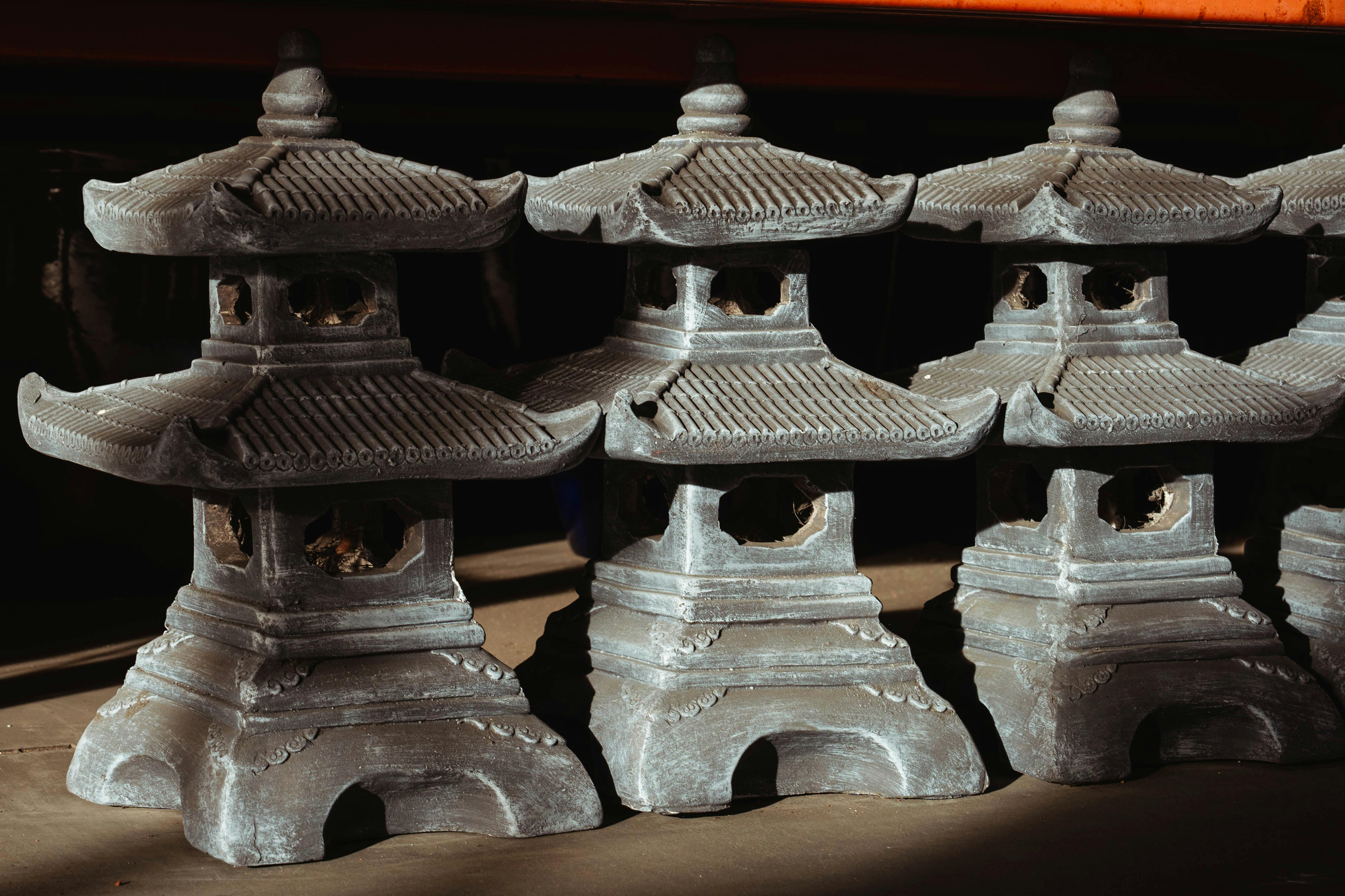 Beautifully crafted stone lanterns with traditional design in Gardena, California.