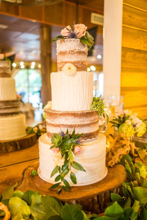 Free White and Brown Cake With Flowers  Stock Photo