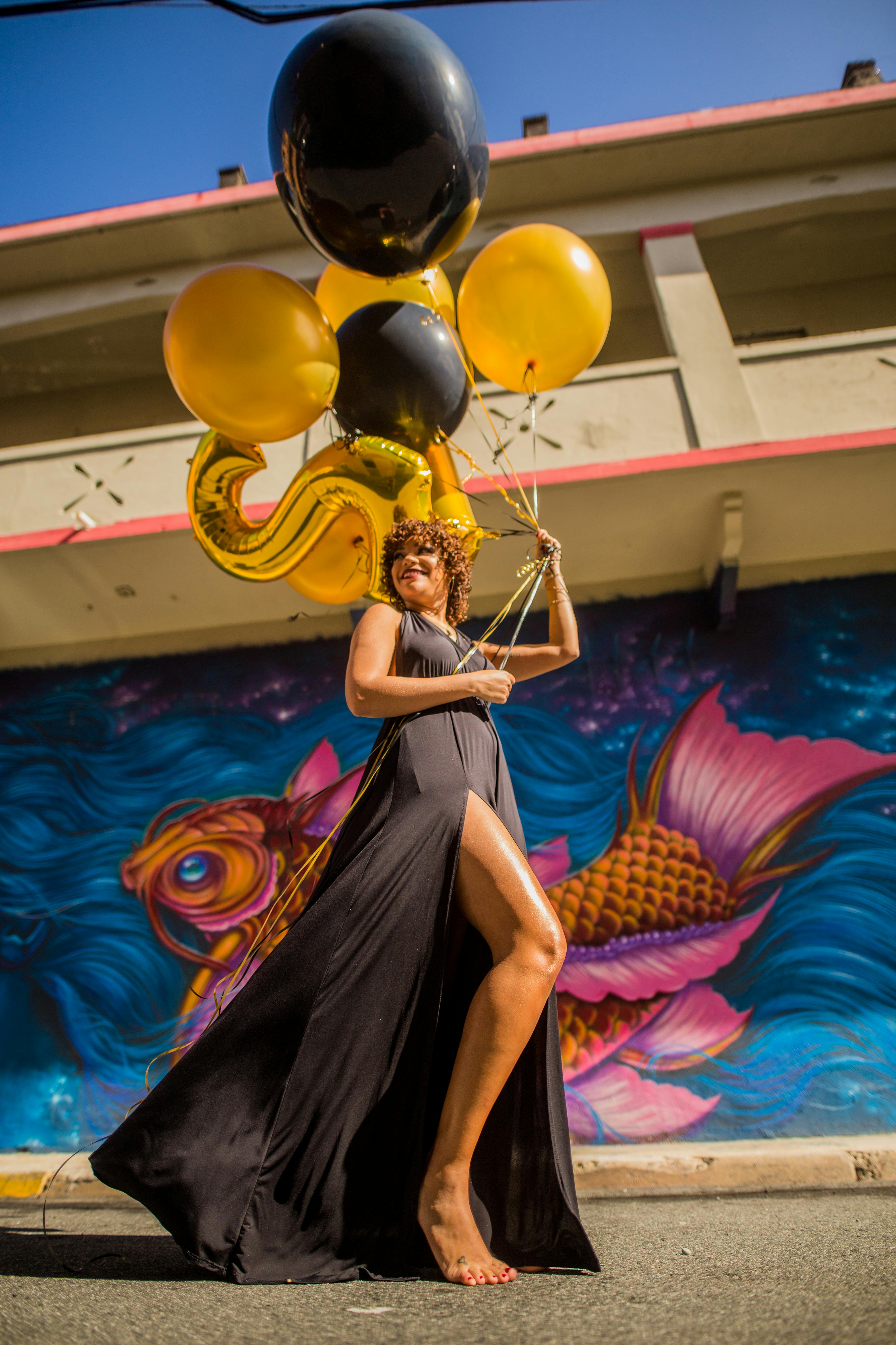 Black top balloon gown