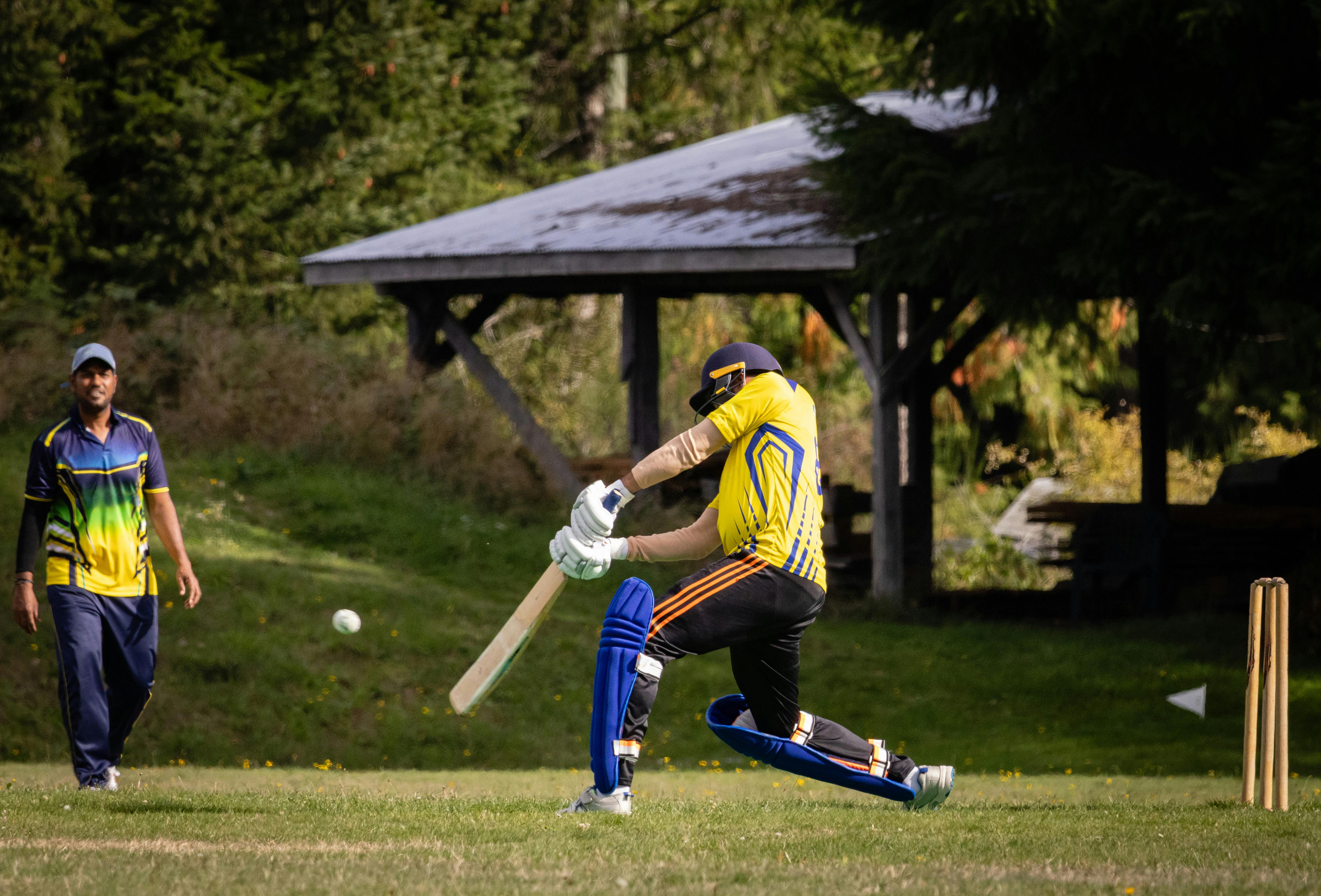 Action-Packed Cricket Match on Sunny Day · Free Stock Photo