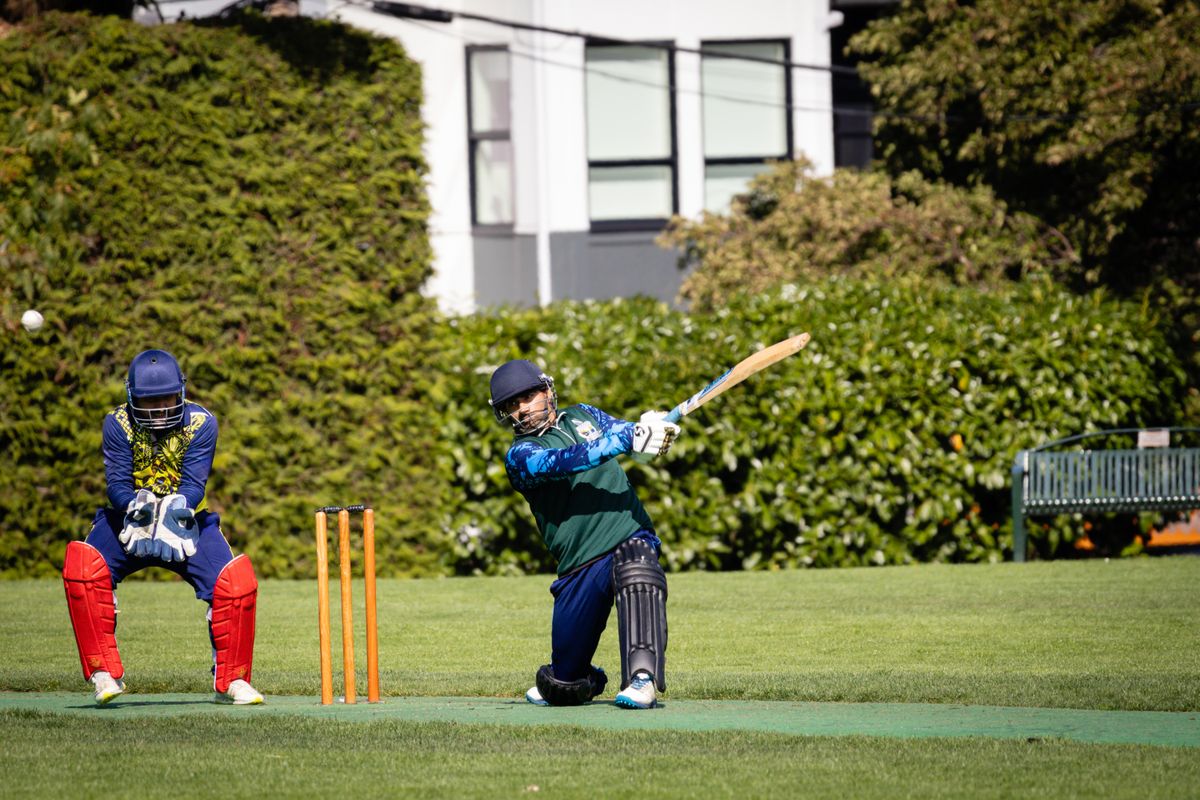 Senior club cricketer batting in a match