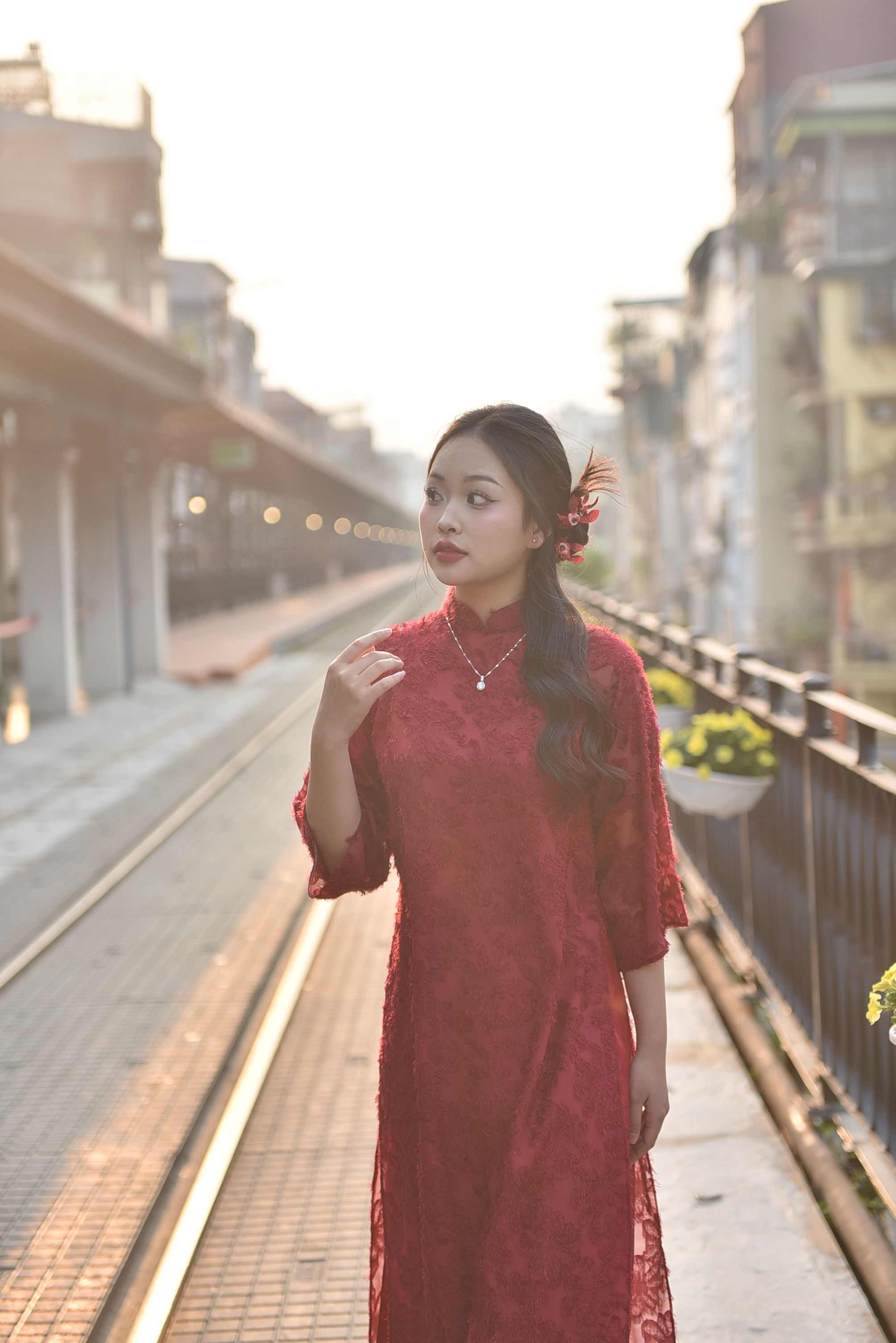 Elegant Woman in Traditional Red Dress at Sunset · Free Stock Photo