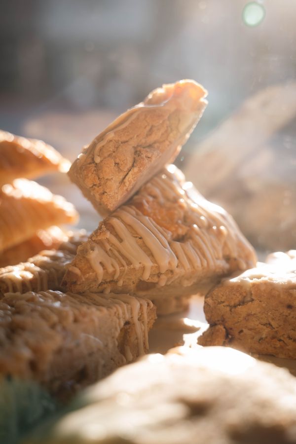 Glazed maple scones on a board — photo by James Collington on Pexels