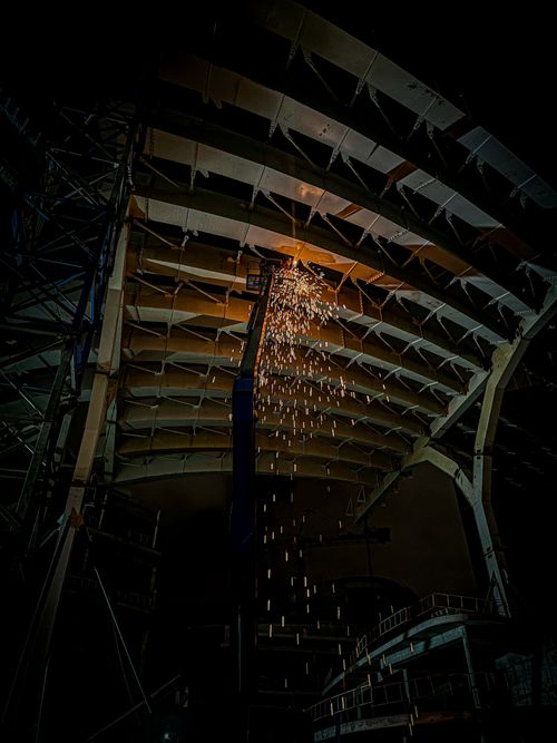 Free Steel Sparks Under an Industrial Arch – New Ibn Sina Hospital, Rabat, Morocco Stock Photo