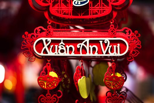 Brightly colored Vietnamese New Year decoration showcasing 'Xuân An Vui' with intricate designs.