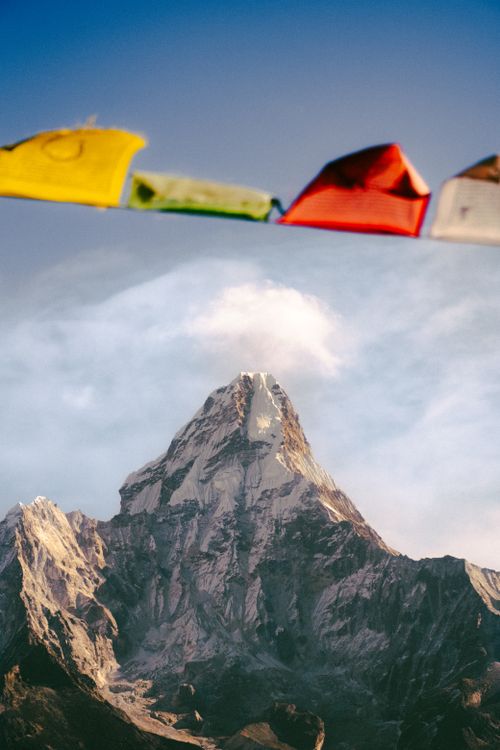 Himalayan Mountain with Prayer Flags
