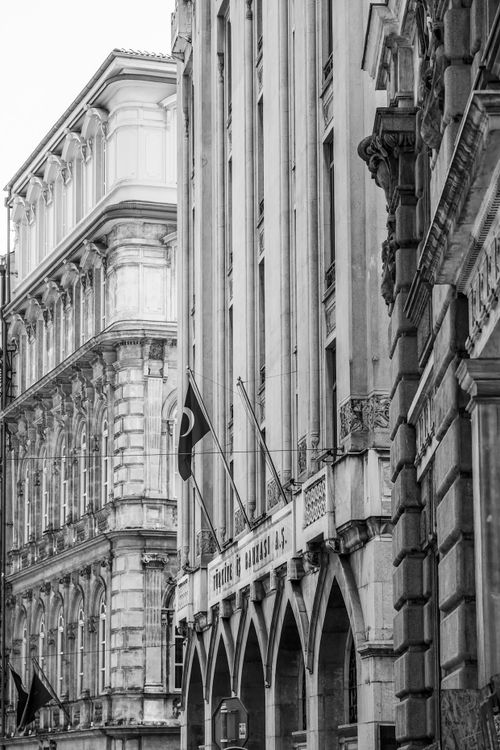 Free Black and white image of historic architectural buildings in İstanbul, emphasizing classical design. Stock Photo