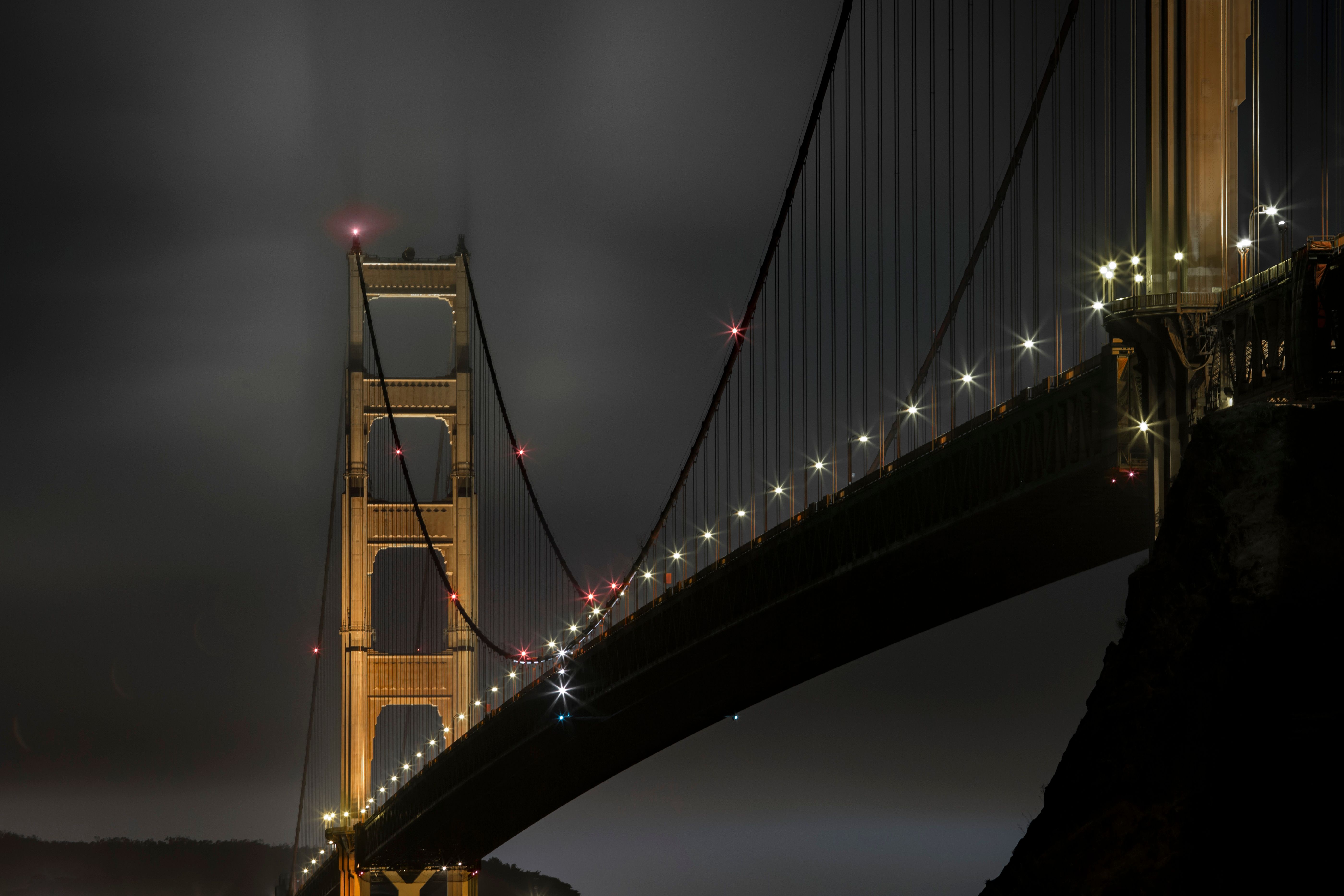 Golden Gate Bridge at Night with Illuminated Lights · Free Stock Photo