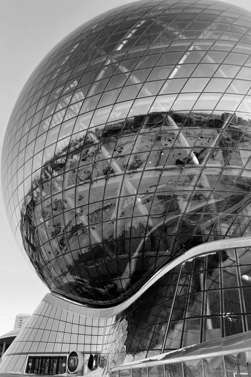 Free Striking spherical architectural structure in Astana, Kazakhstan reflecting its surroundings. Stock Photo