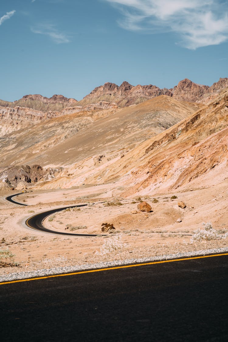 Winding Road Near Desert Mountains 