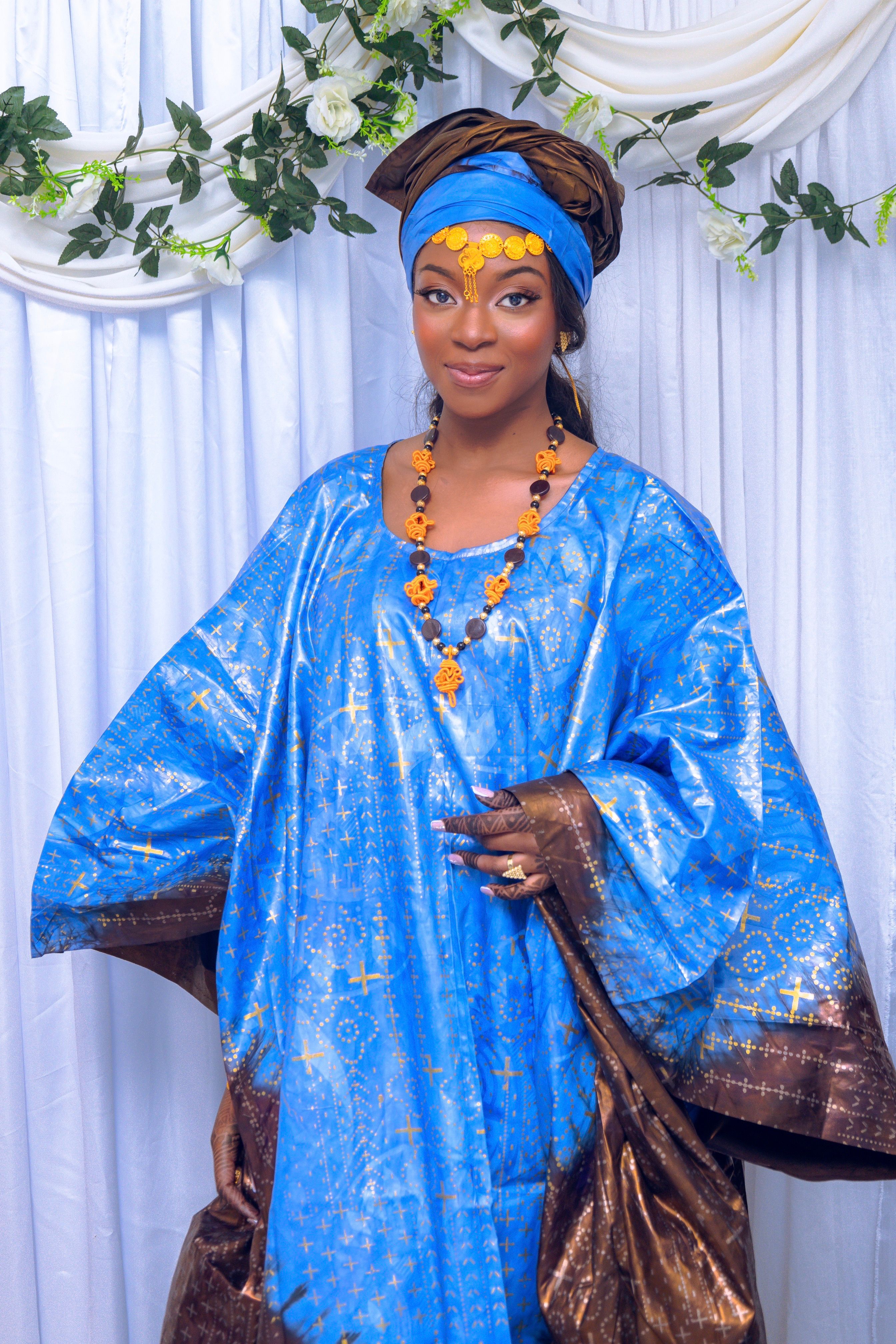 Libyan Traditional Dress in Elegant Blue and Silver  Free Stock Photo