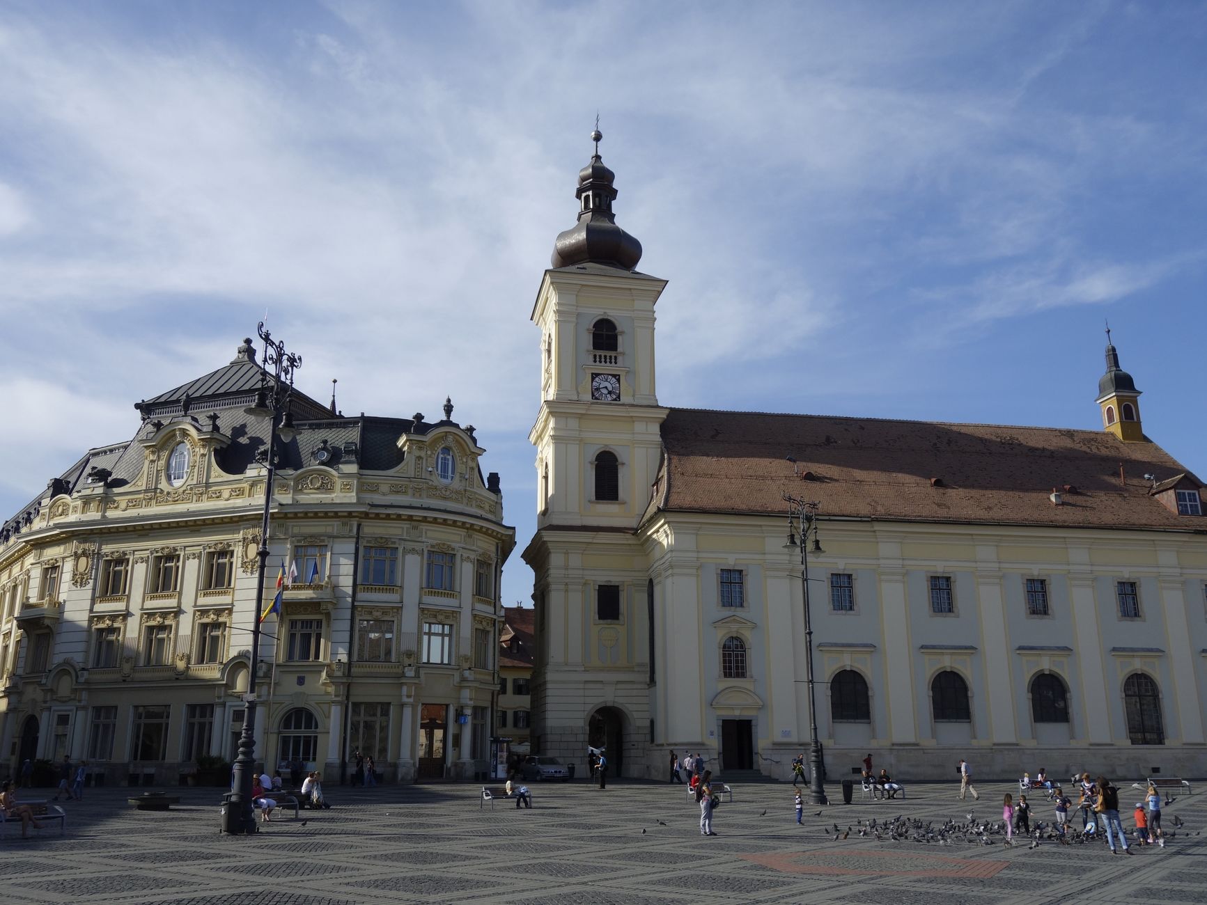 sibiu grande piata main square baroque buildings transylvania romania colorful