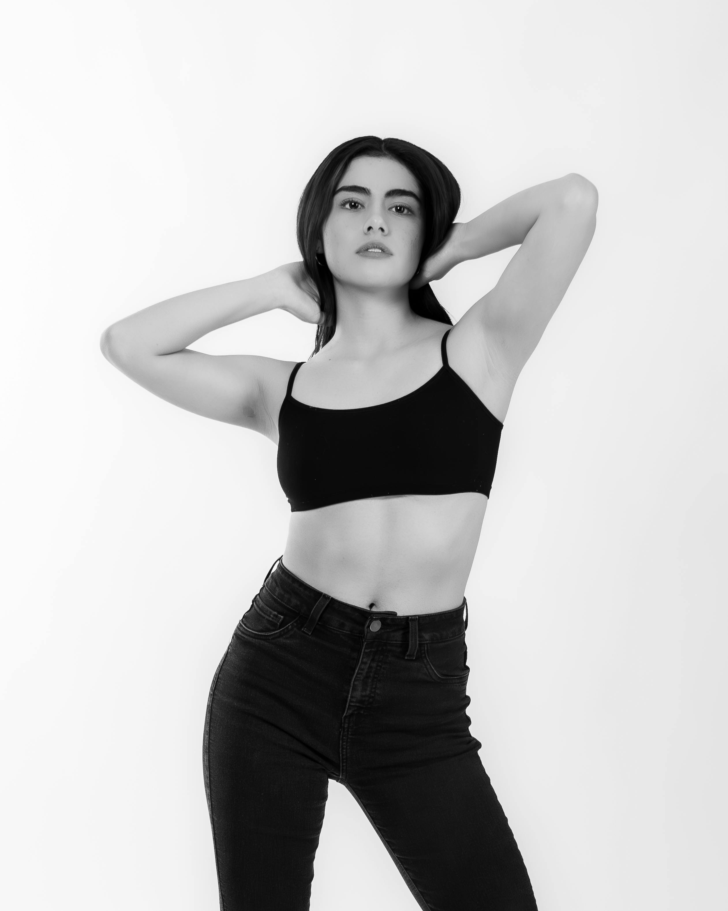 black and white portrait of a confident woman