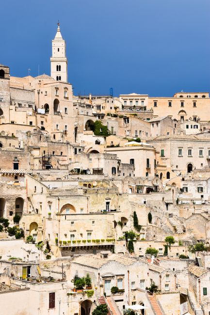 Scenic view of the historic stone architecture in Matera's ancient town, Italy.